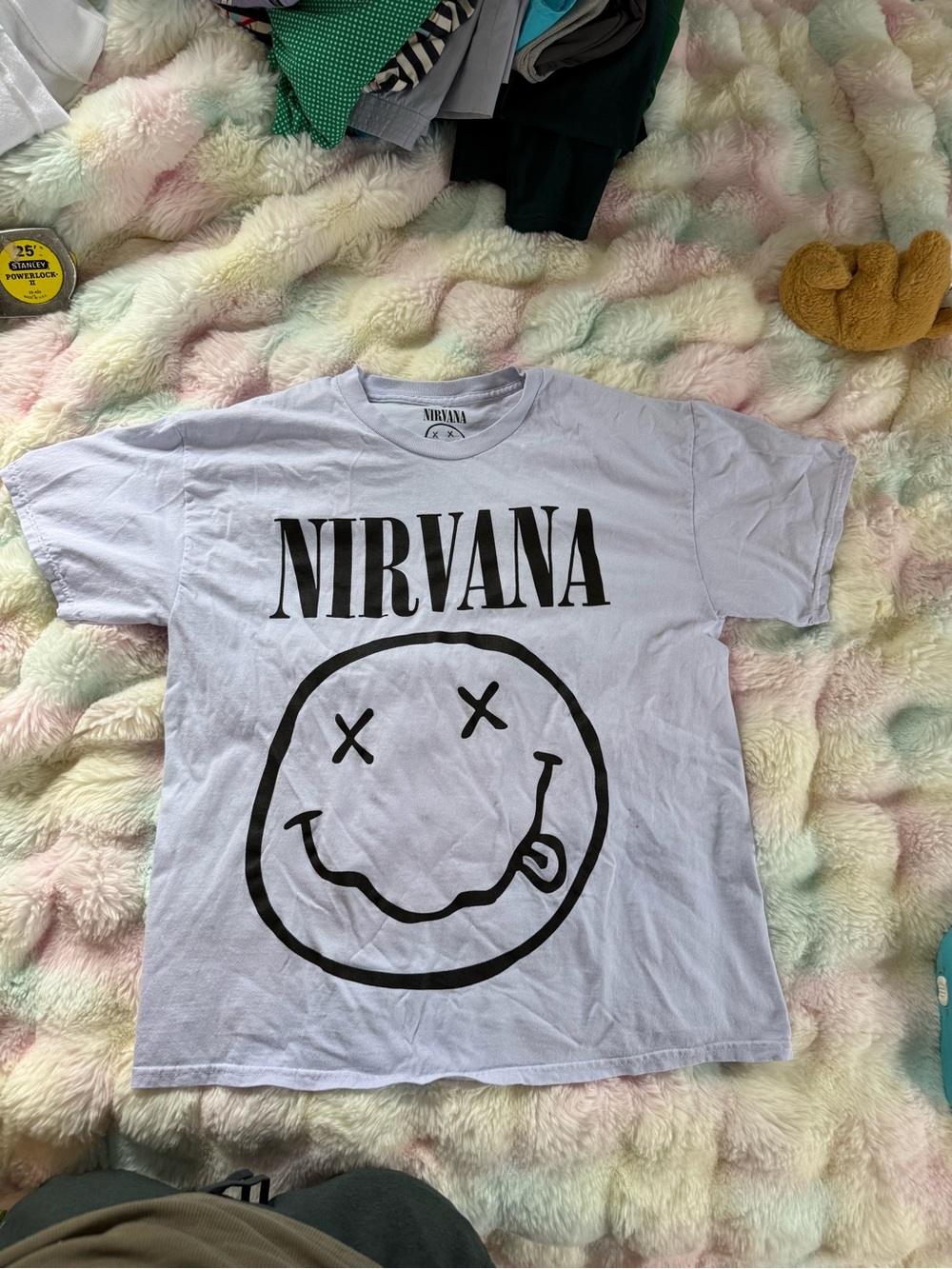 Nirvana Smiley Face Graphic Tee White 100% Cotton Band Tee Grunge Y2K Large